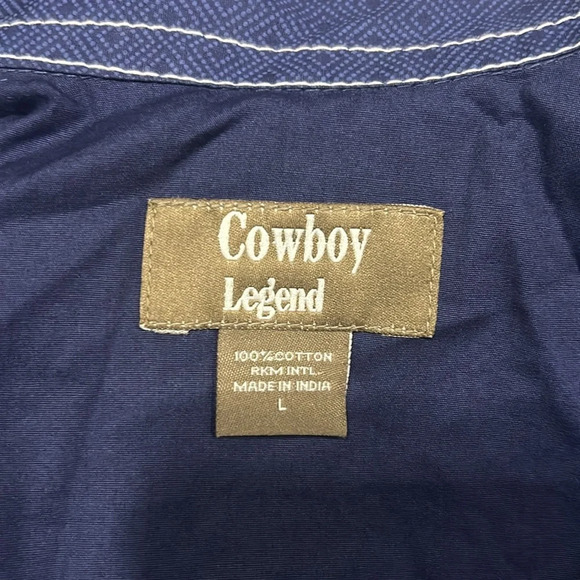 Cowboy Legend Boys Blue w White Stitching Long Sleeve Pearl Snap Shirt Large - Picture 8 of 8